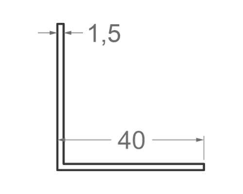 Алюмінієвий кутник рівносторонній 40x40мм S1.5мм (анодований)