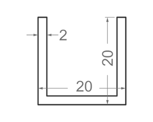 Алюмінієвий П-подібний профіль (швелер) 20x20мм S2мм (без покриття)