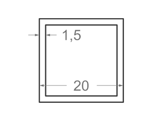 Алюмінієва труба квадратна 20x20мм S1.5мм (без покриття)