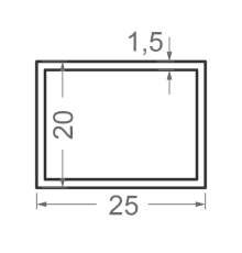 Алюминиевая труба прямоугольная 25x20мм S1.5мм (анодированная)