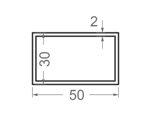 Алюмінієва труба прямокутна 50x30мм S2мм (R4) (анодована)